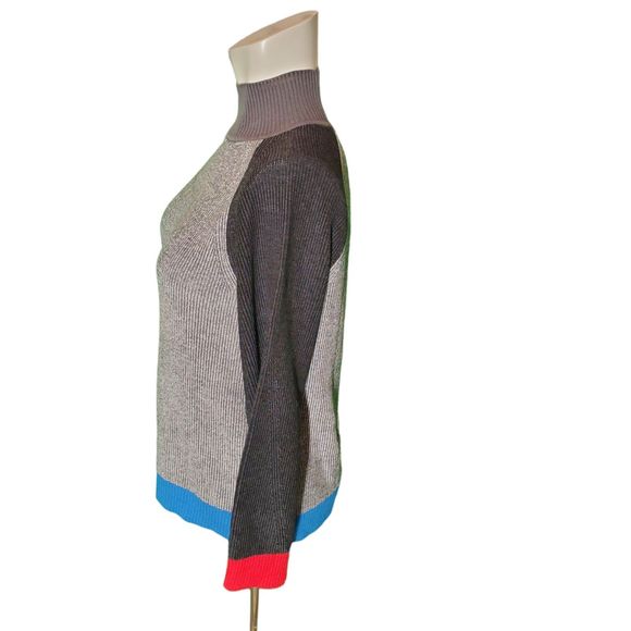 Edinburgh Black Silk Pima Cotton Sweater Mock Neck Colorblock sz XS $228 - Picture 3 of 7